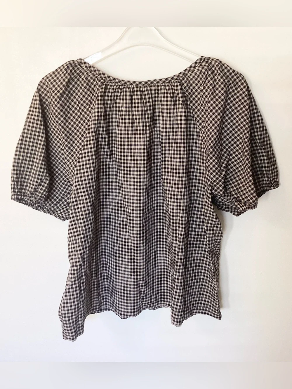 NWT Old Navy Short Sleeve 100% Cotton Airy Button Down Top - Black Check - LT - Picture 5 of 8